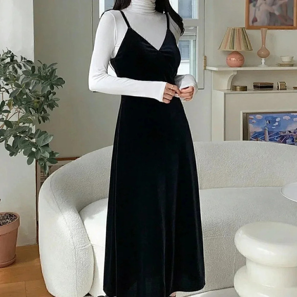 Black Casual Womens Solid Cami Dress - Picture 3 of 6